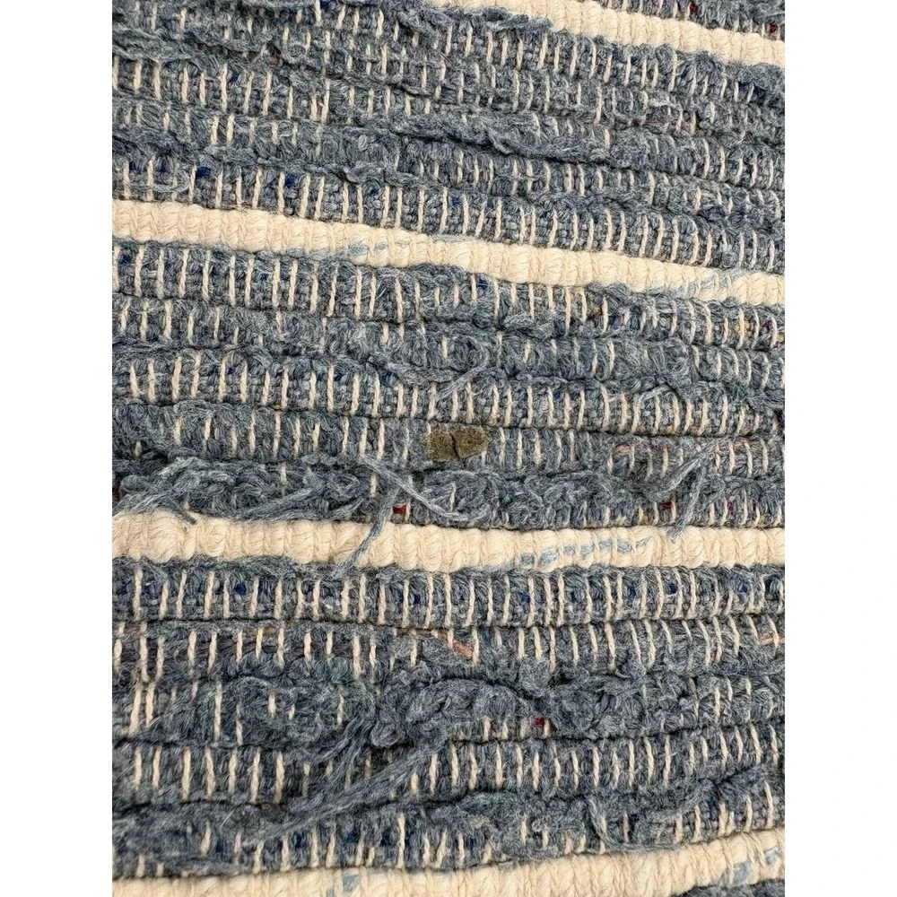 Vintage Braided Woven Striped Rag Rug‎ Blue And Cream 40